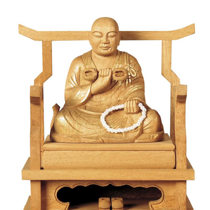仏像 楠木地彫 弘法大師 金泥書 1.8寸 （高さ：147mm） 木彫 仏像販売 通販 空海 真言宗 仏壇 仏具_1