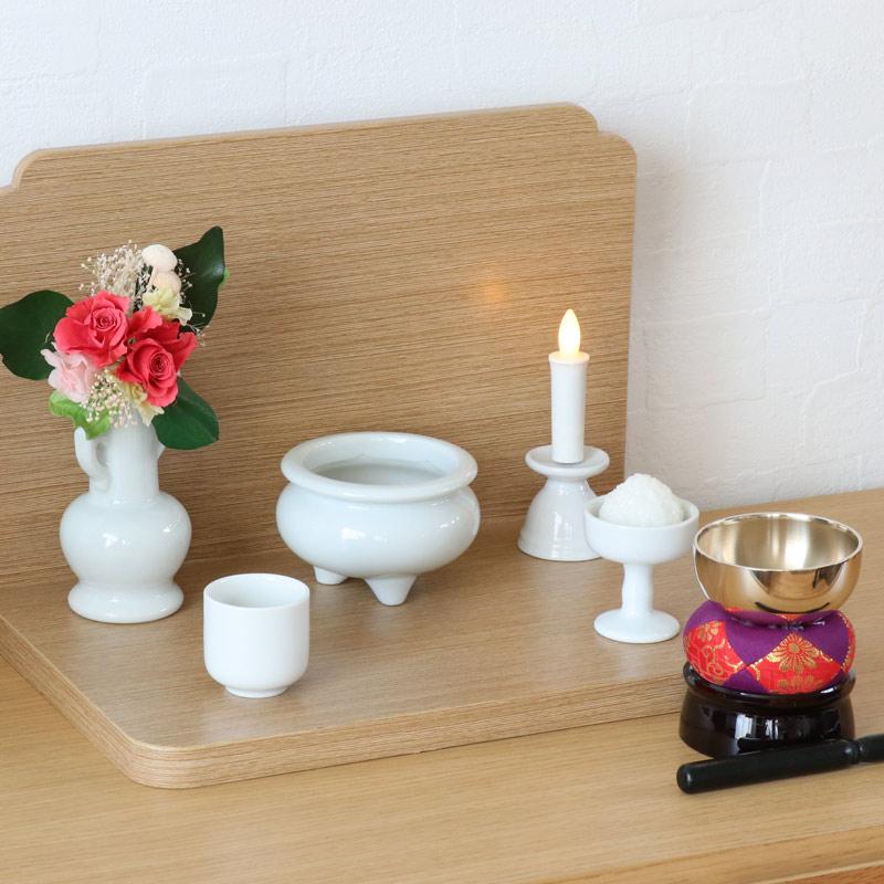 なーむくまちゃん工房 仏具 セット 白磁無地 陶器5点+おりんセット