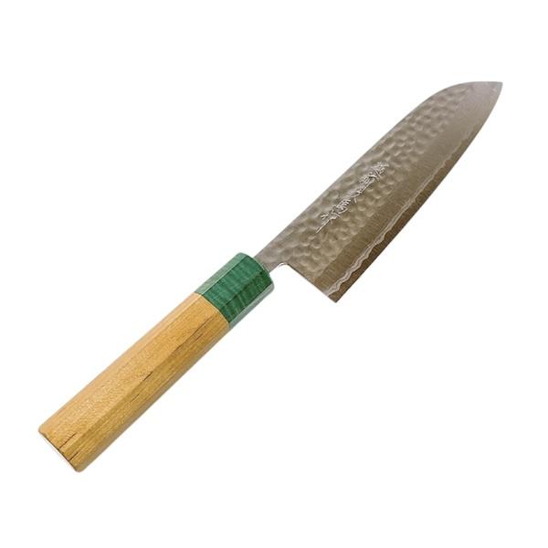 送料無料】越前数馬作 氷彗 三徳包丁170mm VG10鋼 17積層 鎚目打 山桜