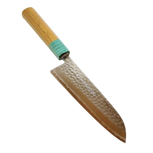 送料無料】越前数馬作 氷彗 三徳包丁170mm VG10鋼 17積層 鎚目打 山桜