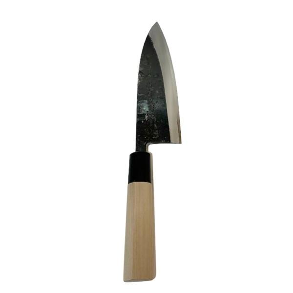 【送料無料】越前数馬作 黒打 出刃包丁 白二鋼 165mm 水牛桂鎬柄付  625522 202402の画像