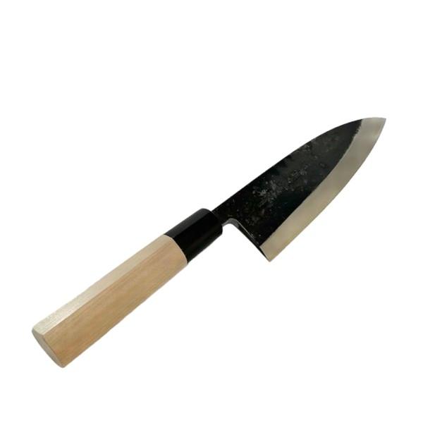 【送料無料】越前数馬作 黒打 出刃包丁 白二鋼 165mm 水牛桂鎬柄付  625522 202402の画像