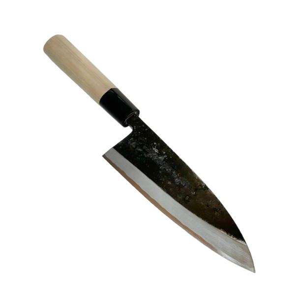 【送料無料】越前数馬作 黒打 出刃包丁 白二鋼 165mm 水牛桂鎬柄付  625522 202402の画像