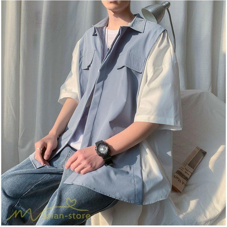 ファッション メカニカル ライトアウター メンズ ワイドシャツ カジュアル 切り替え トップス ゆったり 5分袖 ゆるシャツ 夏コーデ 韓国風 カッコウイイ オーバーサイズ 大きいサイズ Rmextcpno4 Www Guillermobogao Com