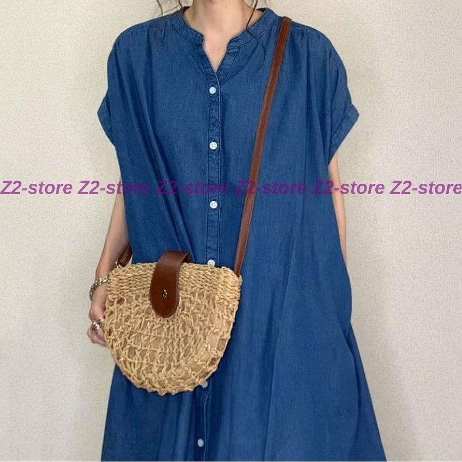ワンピース デニム シャツワンピース きれいめ 体型カバー レディース 前開き2way ワンピース カーディガン 夏 着痩せ 大人 代 30代 40代 ラウンド