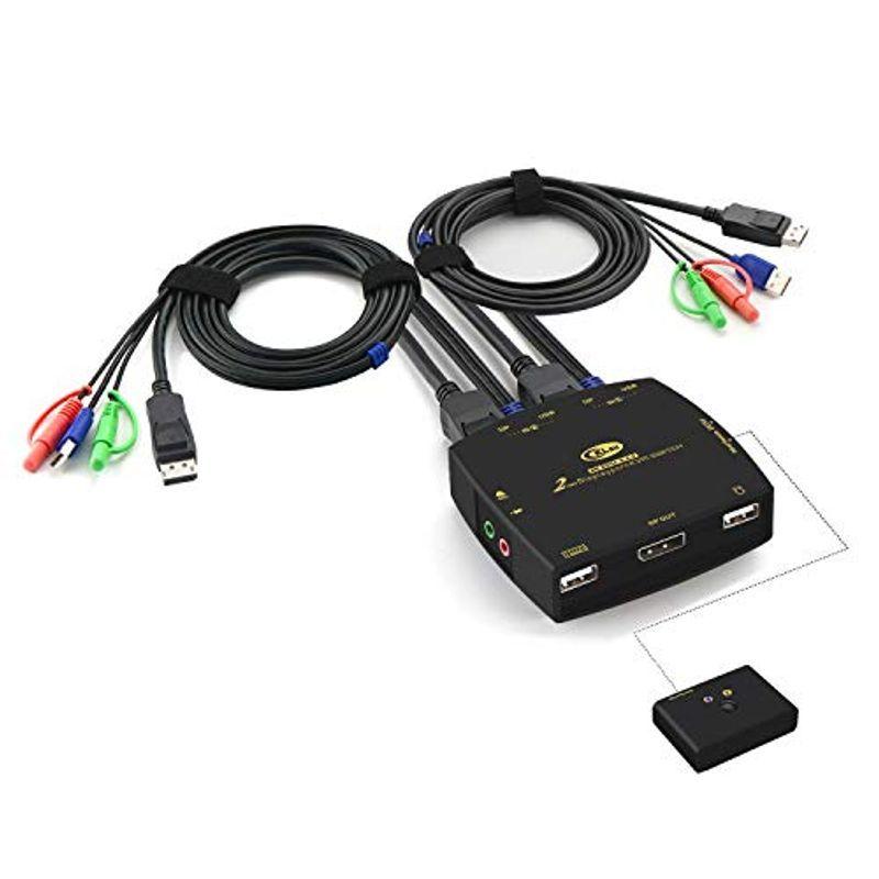 CKLau 2ポートDisplayport KVMスイッチ DP USB2.0 ケーブルKVM 切替器 4K@60Hz 4:4:4対応 下 最高品質の