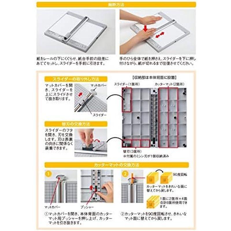 リヒトラブ 裁断機 コンパクト スライドカッター A4ヨコ対応 直線刃5枚裁断 ミシン刃3枚裁断 M40｜kumakumastore｜05