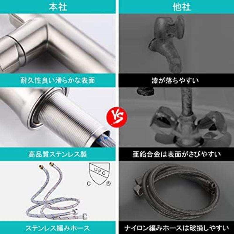 CREAキッチン用蛇口 混合水栓 シャワー＆整流切り替え可能 キッチン用混合水栓 引き出し式 シングル レバー混合栓 節水 エコハンドル｜kumakumastore｜05