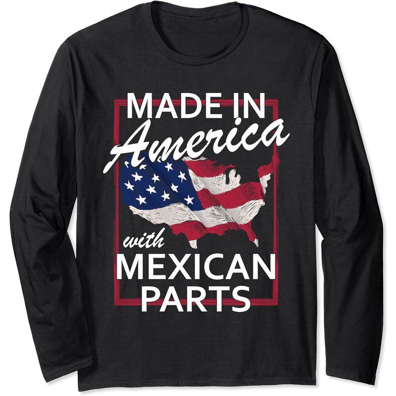 メキシカンパーツ付き米国製 - ハーフアメリカメキシコ 長袖Tシャツ｜kumakumastore｜02