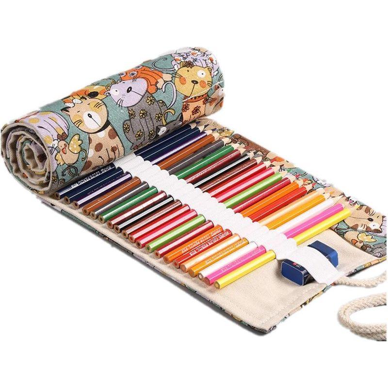 QooFit 色鉛筆収納バッグ 帆布 巻き型 72穴 鉛筆ホルダー 色鉛筆なし(かわいい猫柄)｜kumakumastore｜08