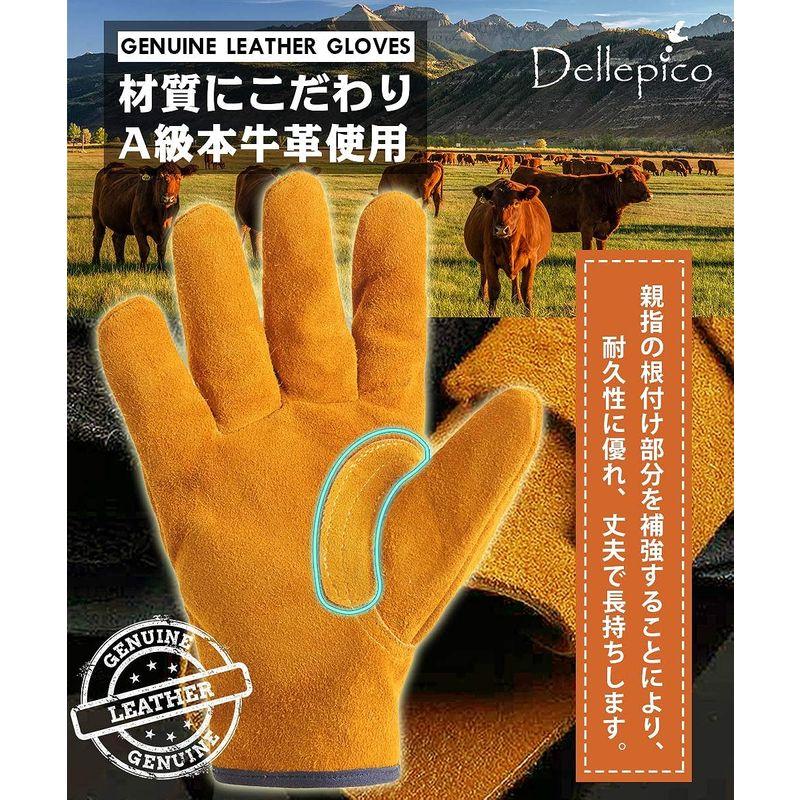 DELLEPICO 本牛革 耐熱グローブ 耐熱 手袋 耐火 防寒手袋 作業用手袋 ＢＢＱ バーベキュー 焚き火 焚火 キャンプ グローブ ア｜kumakumastore｜08