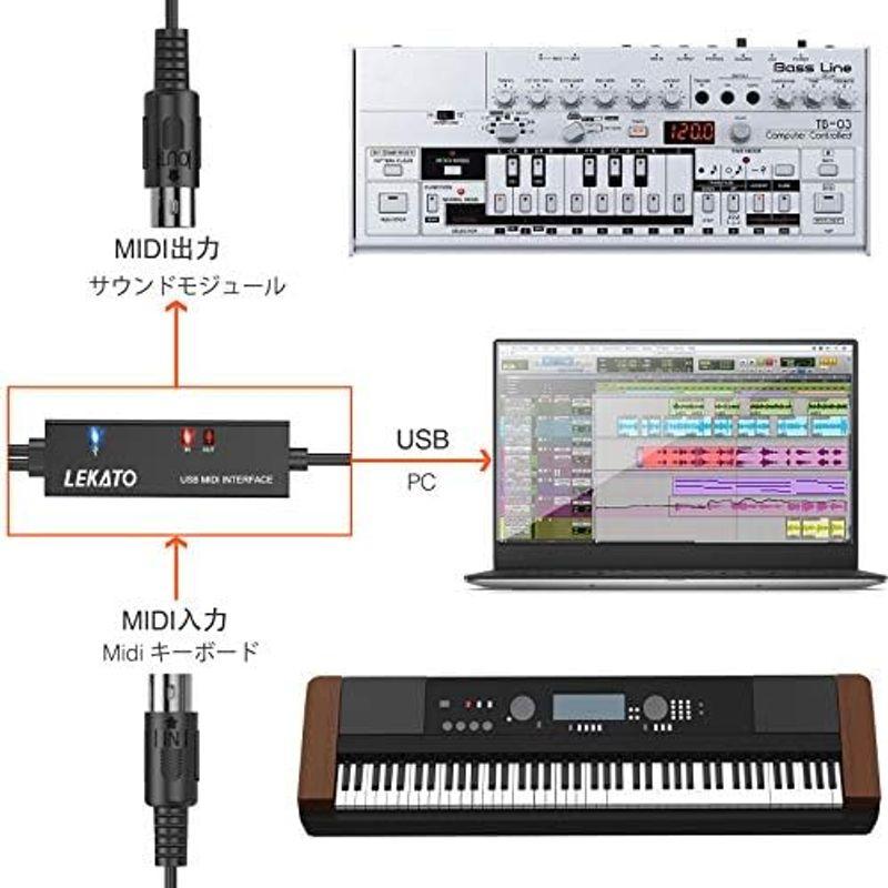 MIDIケーブル USB インターフェース ケーブル キーボード 5PIN-DIN LEKATO 電子楽器とPC 簡単接続 変換ケーブル 高｜kumakumastore｜05