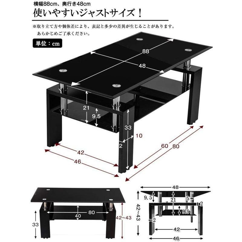 (OSJ)ガラステーブル コーヒーテーブル 幅88cm 強化ガラス天板(クリア天板+ホワイト脚)｜kumakumastore｜05