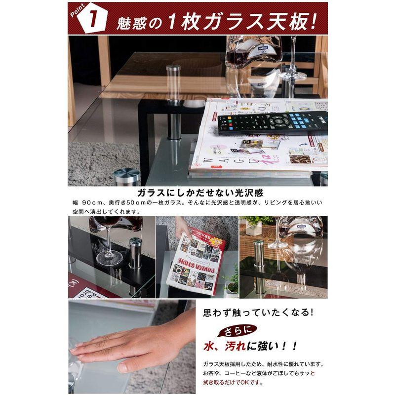 (OSJ)ガラステーブル コーヒーテーブル 幅88cm 強化ガラス天板(クリア天板+ホワイト脚)｜kumakumastore｜08