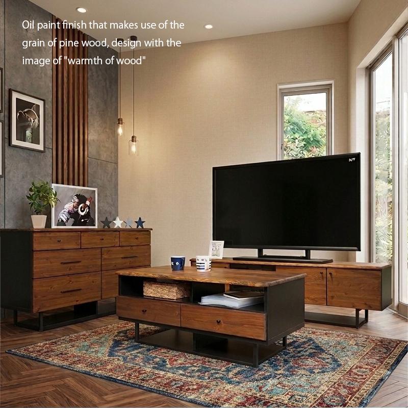 ローテーブル　センターテーブル　　　テレビ台　黒い木製台　引き出し付き リビングテーブル 収納 105cm 木製 天然木 木目 黒 引出し テーブル