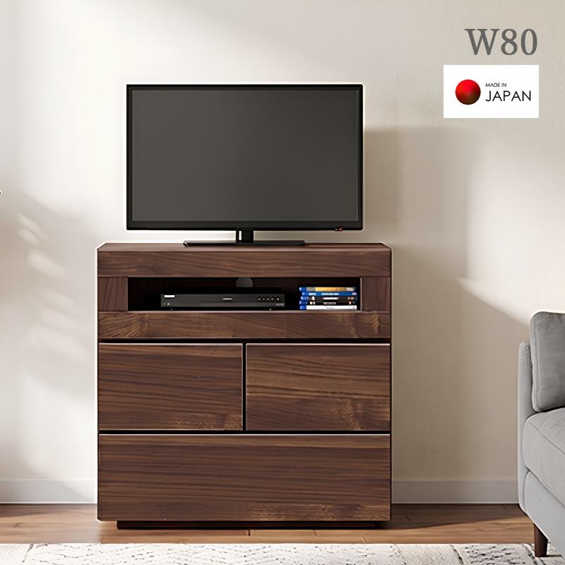 ミドルボード テレビ台 80cm幅 ウォールナット柄 収納 引き出し 扉付き