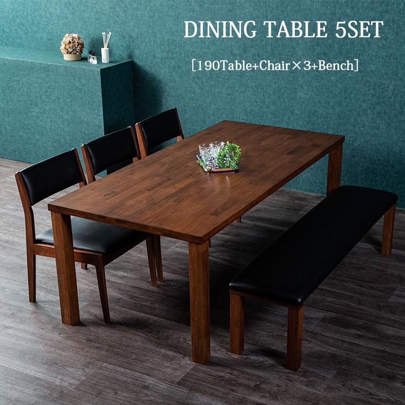 テーブル 幅190cm 木製 ダイニングセット 5点セット 食卓セット 食卓
