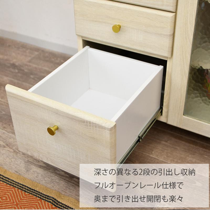 キャビネット ガラス 105幅 おしゃれ 開き扉 白 リビング 高見え