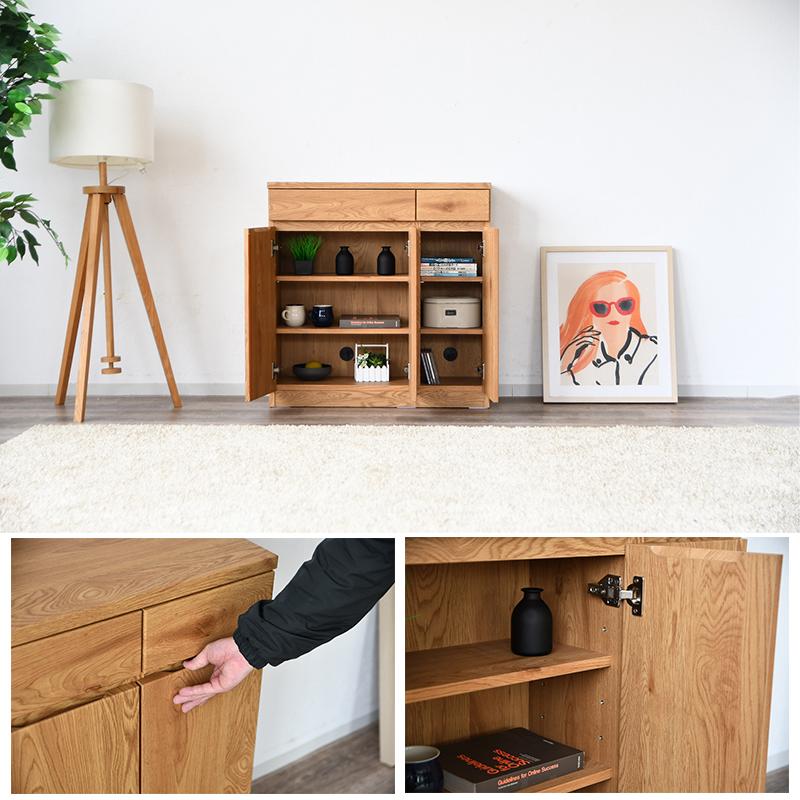 キャビネット 薄型 幅83 リビング収納 ナチュラル ホワイト ブラック