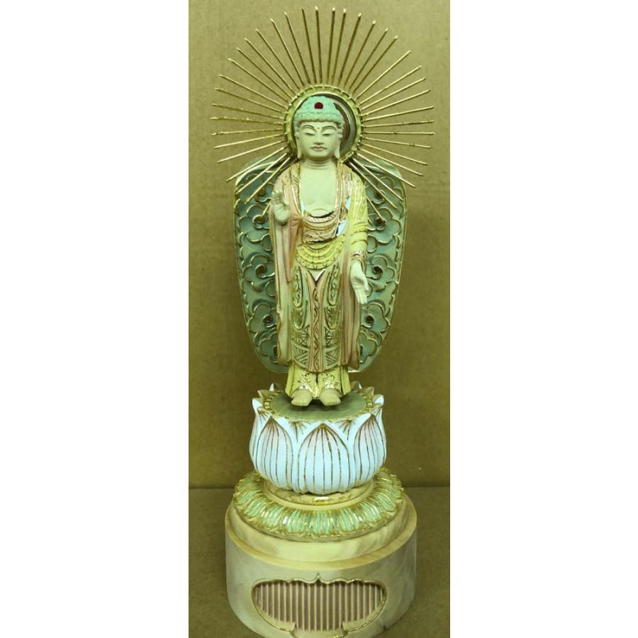 モダン仏像 ご本尊 送料無料カード決済可能 西立弥陀 切金淡彩 人気ブランドを 3.5寸 総柘植