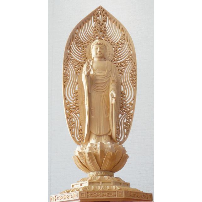 【楽天最安値に挑戦】 仏像 3.0寸 水煙光背 八角台座 柘植 舟弥陀 ご本尊 浄土宗 仏像