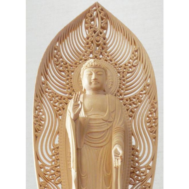 仏像 浄土宗 ご本尊 舟弥陀 柘植 八角台座 水煙光背 3.0寸 |  | 01