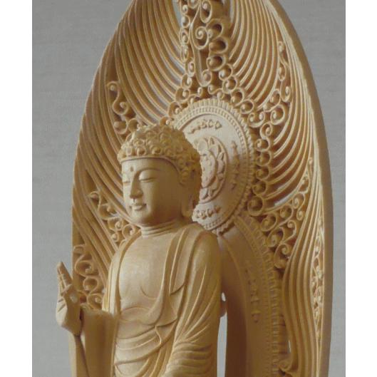 仏像 浄土宗 ご本尊 舟弥陀 柘植 八角台座 水煙光背 3.0寸 |  | 02