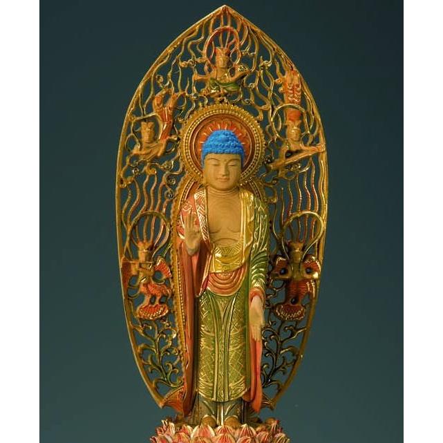 仏像 浄土宗ご本尊 舟弥陀 切金淡彩 飛天光背 4.5寸 |  | 01