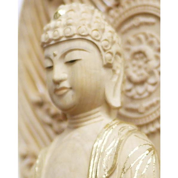 仏像 柘植 六角鬼面麒麟台座 水煙光背 眼入 仏切金 浄土宗本尊 舟弥陀 6.0寸 |  | 02