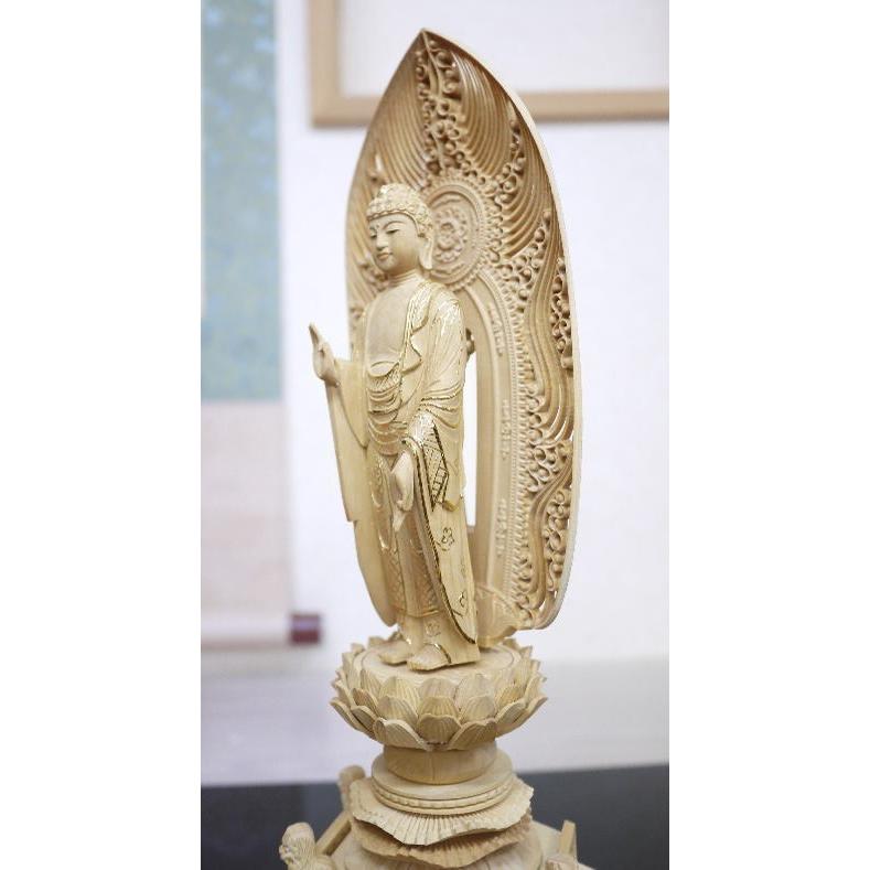 仏像 柘植 六角鬼面麒麟台座 水煙光背 眼入 仏切金 浄土宗本尊 舟弥陀 6.0寸 |  | 03