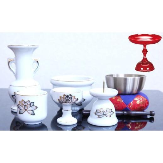 仏具 セット 青磁金蓮 陶器5点+おりんセット 香炉灰・マッチ付き モダン