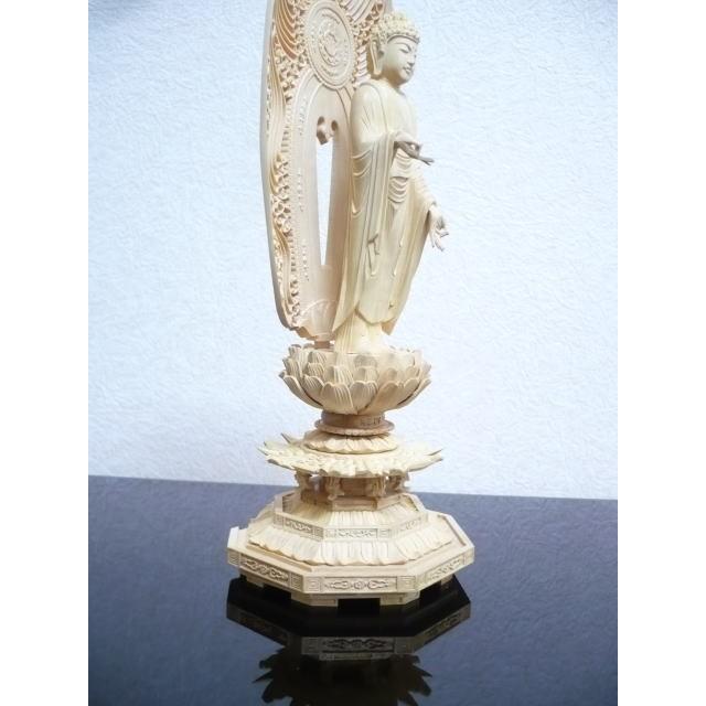 仏像 浄土宗 ご本尊 舟弥陀 柘植 八角台座 水煙光背 4.5寸 |  | 01