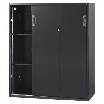 豊國工業 壁面収納庫深型3枚引違い(下置) ブラック HOS-HKS3DX-B CN-10色(ブラック)の画像