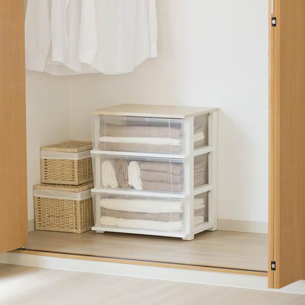 ピット 木製天板 ワイドチェスト3段 ホワイト : ごようきき2クマぞう