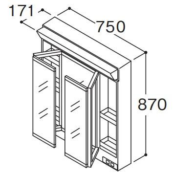 TOTO KZ 750 スウィング3面鏡(ベーシックLED)化粧ミラー LMCC075A3SEC1G｜kumazou2｜02