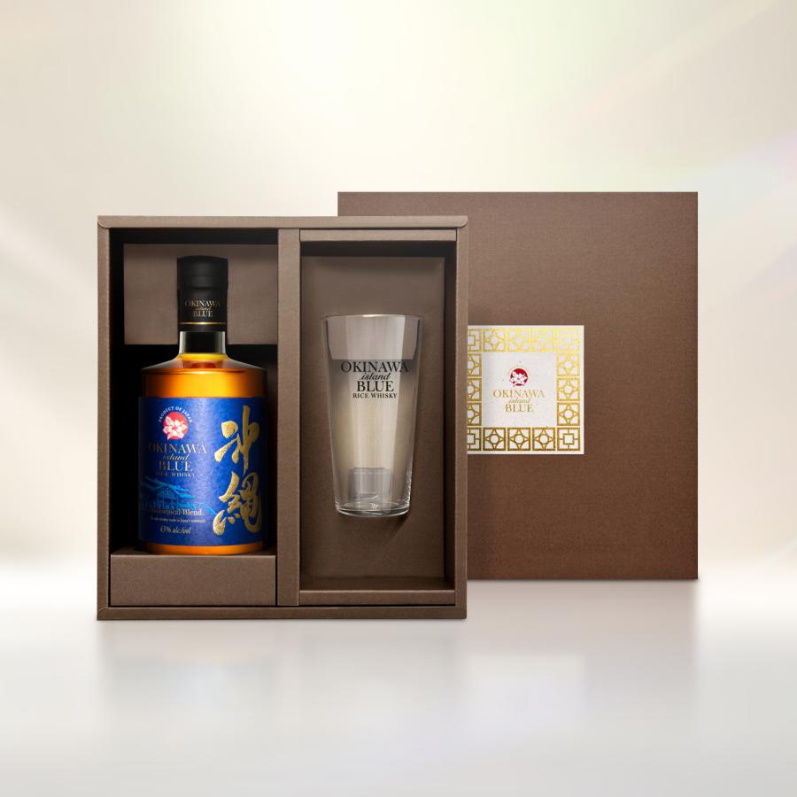 【夏の大感謝祭 10%OFF 価格！】沖縄 ISLAND BLUE 43度 700ml プレミアムギフトボックス ハイボールグラスセット | 久米仙