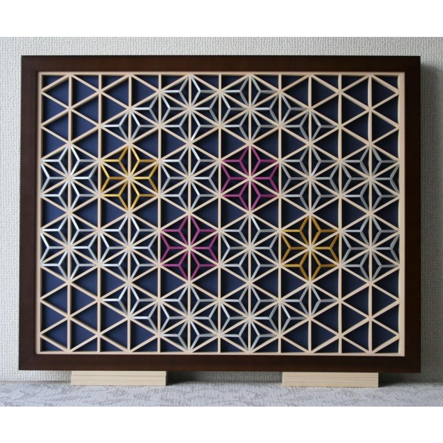 組子細工　木製アートパネル 約59cm x 56cm スタンド付き 楽天市場】組子調 アートパネル 和風 木製 麻の葉・菱