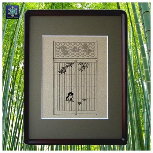 組子細工欄間入り書院障子影絵100選 No.22 駒犬に竹 : くみこスタジオ