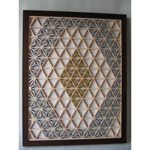 和モダン アートパネル 組子色彩葉 【金銀麻の葉 ちらし 2色4