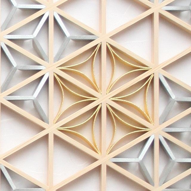 和モダン アートパネル 組子色彩葉 【水引き七宝 3色2号 コーラル