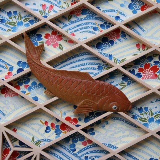 和モダン アートパネル 組子彫刻入りアートパネル クラシカル 【緋鯉