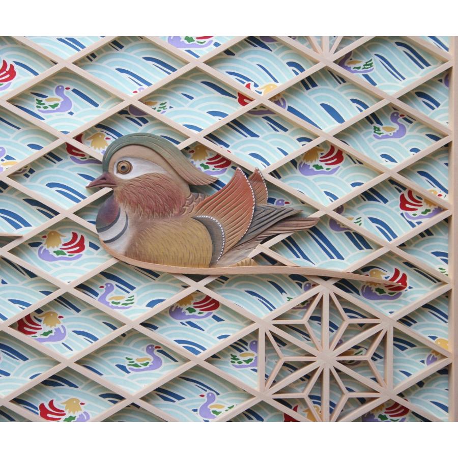 和モダン アートパネル 組子彫刻入りアートパネル 【鴛-オシドリツガイ