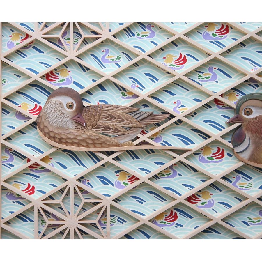 和モダン アートパネル 組子彫刻入りアートパネル 【鴛-オシドリツガイ