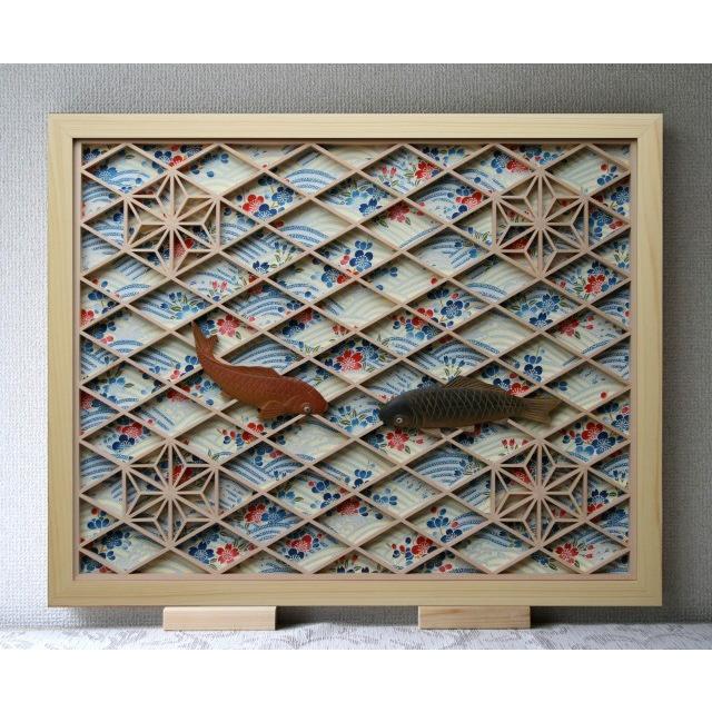 和モダン アートパネル 組子彫刻入りアートパネル 【鴛-オシドリツガイ