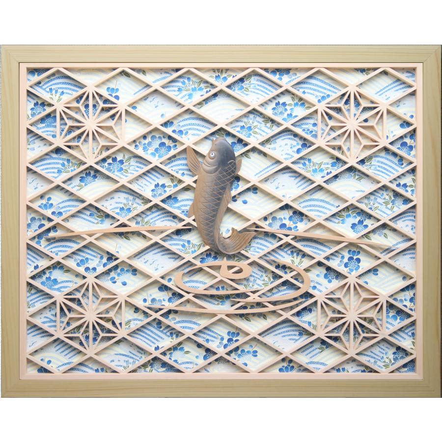 和モダン アートパネル 組子彫刻入りアートパネル【飛鯉 波に花友禅紙