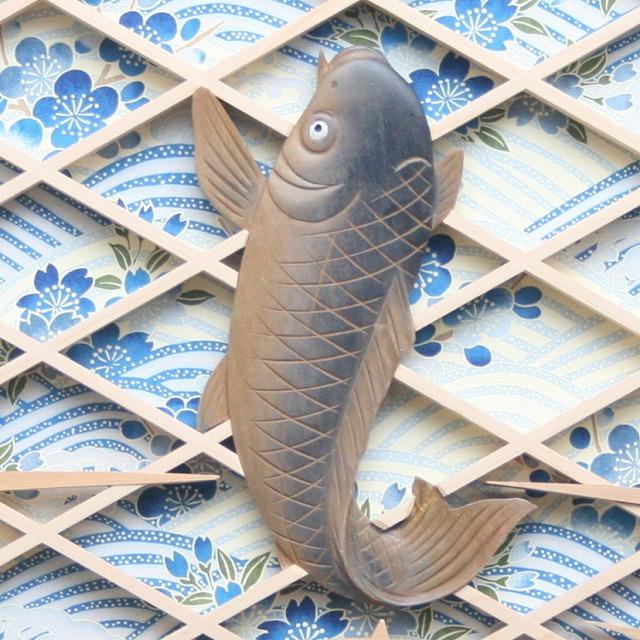 和モダン アートパネル 組子彫刻入りアートパネル【飛鯉 波に花友禅紙