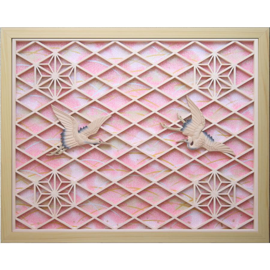 和モダン アートパネル 組子彫刻入りアートパネル 【双鶴-鶴ツガイ
