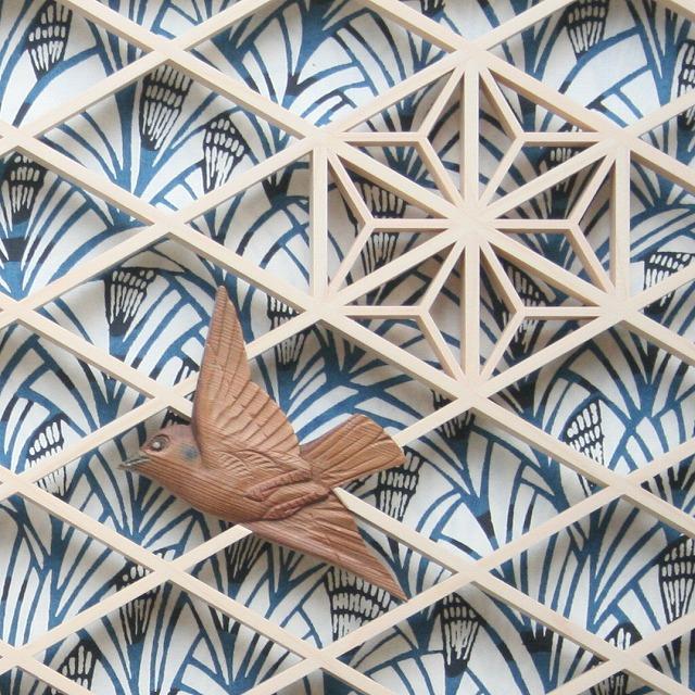 組子細工アートパネル　木製 幾何学模様 インテリア装飾 組子細工 和モダン アート ガラス フレーム Art Frame kumiko