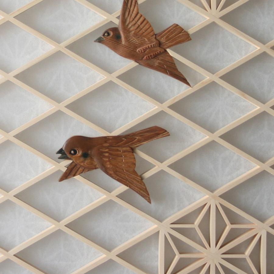 和モダン アートパネル 組子彫刻入りアートパネル【麻の葉亀甲に雀