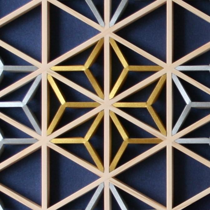 和モダン アートパネル 組子色彩葉 【切子調 青に紫2点＜菖蒲色